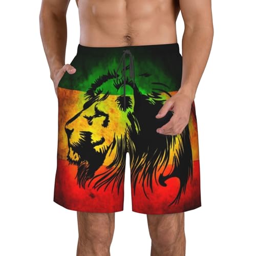Jamaican Flag Rasta Reggae Judah Lion Men's Quick Dry Swim Trunks Beach Board Shorts Swimming Swimwear