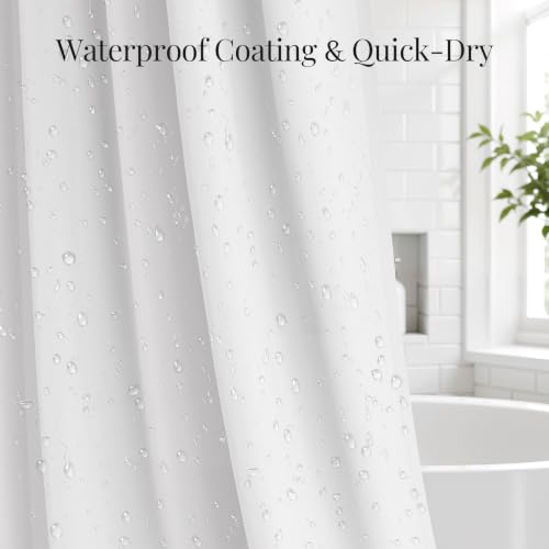 Image of Bathway White Shower Curtain Liner Fabric 72x72 Inches Waterproof Shower Curtain Liner Washable Shower Liner with 3 Magnets and 12 Rustproof Metal Grommets, Cloth Shower Liner for Bathroom