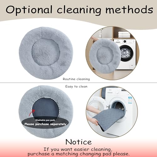 Bunlitent 39\'\' inch Calming Dog Bed, Plush Anti-Anxiety Donut Dog Bed for Small Medium Large Dogs, Warming Cozy Soft Cute Round Washable, Marshmallow Cuddler Nest Pet Bed, Grey