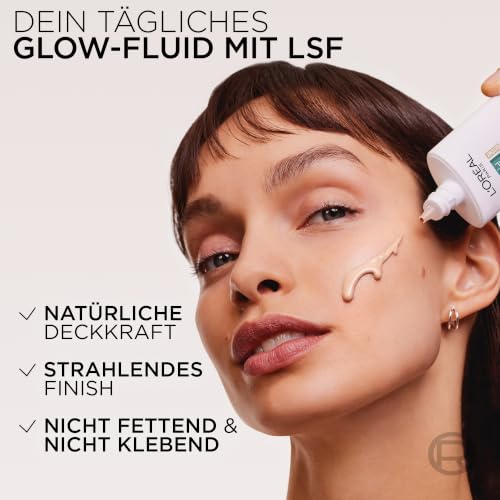 L'Oréal Tägliches Getöntes UV Glow-Fluid LSF 50, Niacinamid + Glow-Pigmente, Farbe: Hell, Bright Reveal, 1 x 50 ml