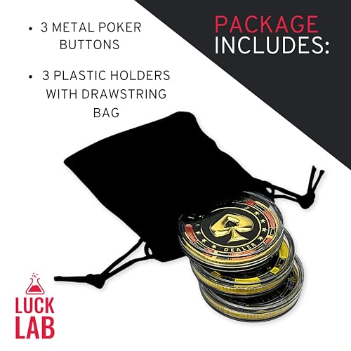 Luck Lab Set of 3 Metal Poker Buttons - Dealer Button, Big Blind and Small Bl...