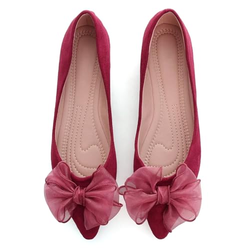 Image of SAILING LU Womens Bowknot Ballet Flats Pointy Toe Suede