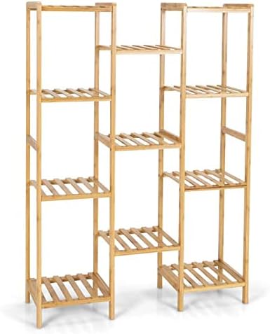 Miniatura 8 de Giantex Soporte de bambú de 11 niveles para plantas de interior, estante para plantas, soporte para macetas, estante organizador de almacenamiento,