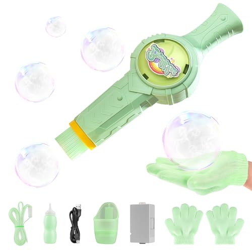 Fog Bubble Machine,Elastic Smoke Bubble Machine,Rechargeable Automatic Smoke Bubble Maker,Colorful Lights & Music,Magic Fog Bubble Wand Summer Christmas Birthday (A-Green)