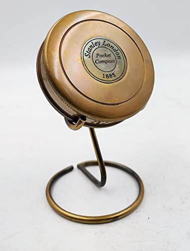 Brújula náutica de latón con acabado antiguo y base para exhibición, coleccionable y regalo de mesa miniatura 1