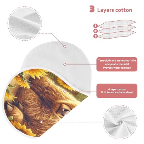 Highland Cow Sunflowers Baby Burp Cloths Absorbent Muslin Soft Burp Cloth Rags Cotton Burp Clothes for Boy Newborn Girl Unisex 1 Pack 22x11 Inches3
