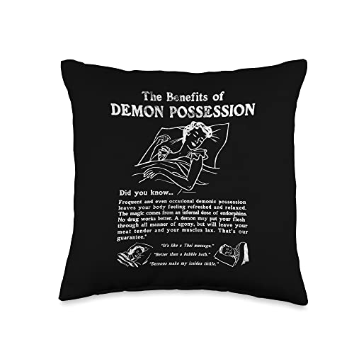 The Benefits Of Demon Possession Occult Gothic Satan Throw Pillow, 16x16, Multicolor