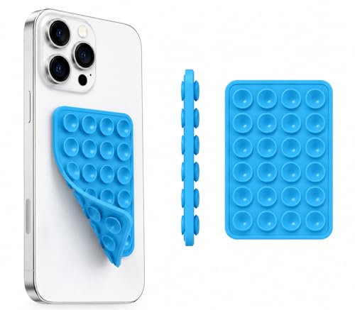 Image of GooseBox Suction Cup Phone Case Mount, Double-Sided Suction Anti-Slip Silicon Sticky Phone Stand Hands-Free Strong Grip Holder for Selfies and Videos (Sky Blue, Pack of 1)
