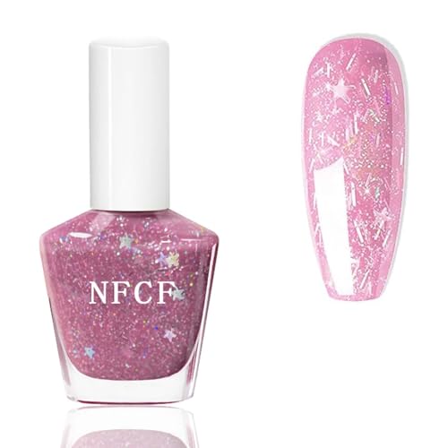 Glitter Nail Polish With High Shine Purple Pink Shimmer - Star Paillette Reflective Varnish - Quick Air Dry Art Gifts for Women