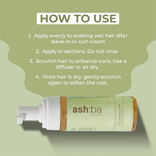 Image of Ashba Botanics Curl Volumizing Foam I Weightless Hair Mousse for Curly & Wavy Hair - Paraben, Silicone Free | Lightweight styler to control frizz without dryness | 150ml