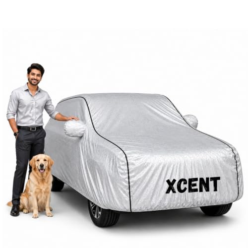 Image of Waterproof Car Cover for Xcent | Soft Cotton Lining Heavy Duty Triple Stitched Heat Resistant Outdoor Cover Comes with Mirror and Antenna Pocket Full Bottom Elastic (Zig Zag Silver)