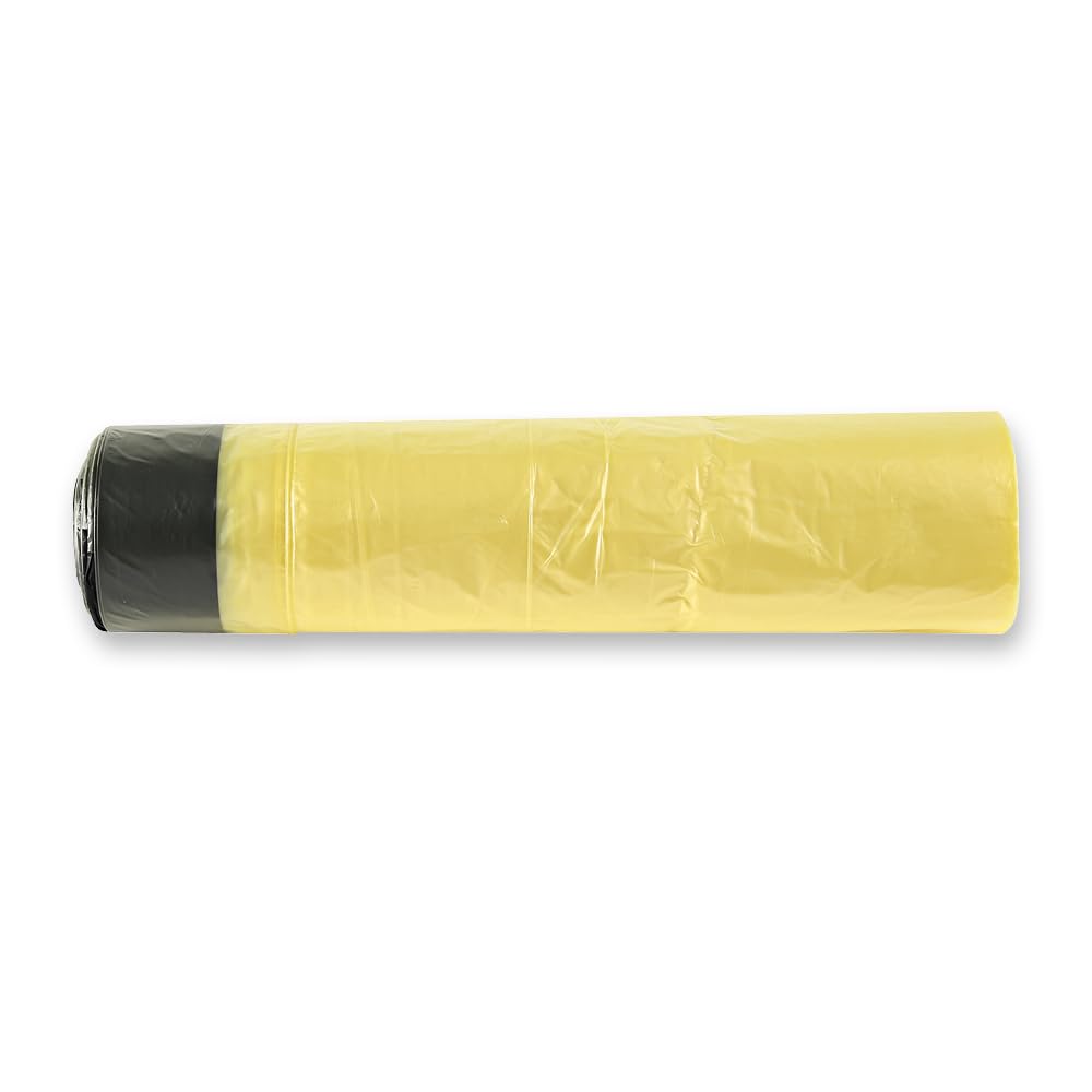 1000 Stück, Müllsäcke, FRANZ MENSCH, 64 x 71cm, gelb-schwarz, HDPE, Zugband | Rolle, Müllbeutel, Mülltüten, Abfallsack, Mülltüten mit Zugband, trash bags, Mülltonnen, Haushalt, Gewerbe, Reinigung