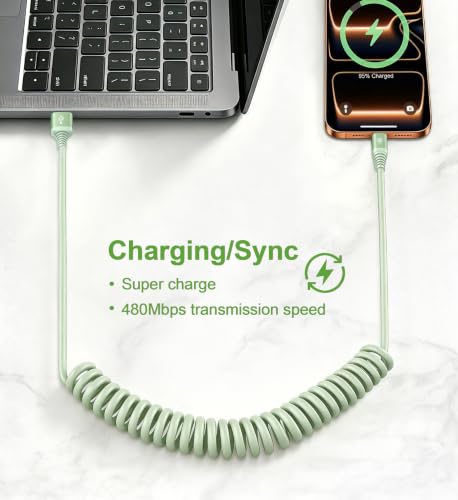Image of Coiled USB A to USB C Cable for CarPlay [3FT+6FT], USB to USB C Cable