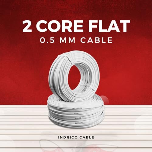 INDRICO Twin Flat 2 core Copper Wires and Cables 0.5 mm for Domestic and Industrial Electric Connections up to 500 watts (Color May Vary) Multi color. (15 YARD)