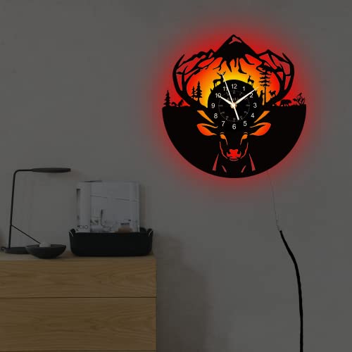 Kinglive Vinyl Record Wall Clock-Deer Wall Decor-Silent Clock-Black Retro Room Decor-12 Inch Farm Theme Wall Art #TOP3