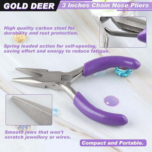 GOLD DEER 3 Inches Mini Long Nose Pliers Chain Nose Pliers Mini Precision Long Nose Pocket Plier Mini Jewelry Pliers for Jewelry Making Bending Wire Small Object Gripping DIY Craft Hobby Supplies - Image 2