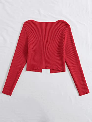 Image of Floerns Women's Tie Front Long Sleeve Rib Knit Shrug Sweaters Cardigan Crop Top