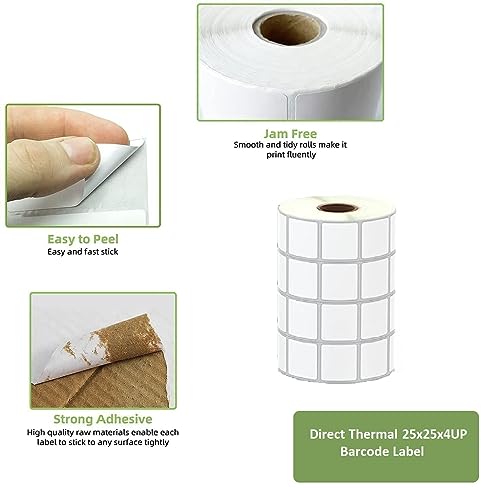 Image of True-Ally 25x25 (Chromo) Barcode Square Label Sticker - 25mm x 25mm - 4 Ups - 4000 Labels /Roll - White Self Adhesive Sticker for Barcoding(Ribbon Required) (1)