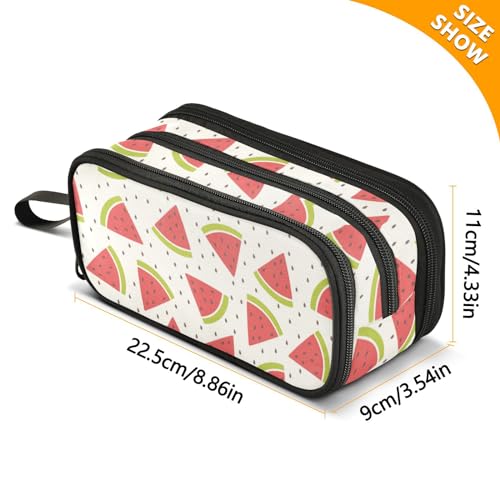 Image of Pencil Case Big Capacity Watermelon Fruit Handheld 3 Compartments Pencil Pouch Portable Large Storage Canvas Pencil Bag for Boys Girls Adults Students