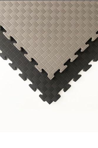 Fitness Tech Tatami Puzzle de Goma SBR, 100x100x2 cm, Suelo Antideslizante Puzzle, para Artes Marciales, Fitness, Zonas Infantiles, Superficie Rugosa, Densidad 80 kg/m³ (Negro/Gris, Set 30)
