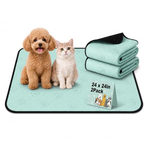 Image of Washable Pee Pads for Dogs 2 Pack, Reusable Waterproof Leak-Proof Puppy Training Pads, Super Absorbent Non-Slip Dog Whelping Pads for Crate, Playpen, Bed & Floor (24 inchx24 inch Green)