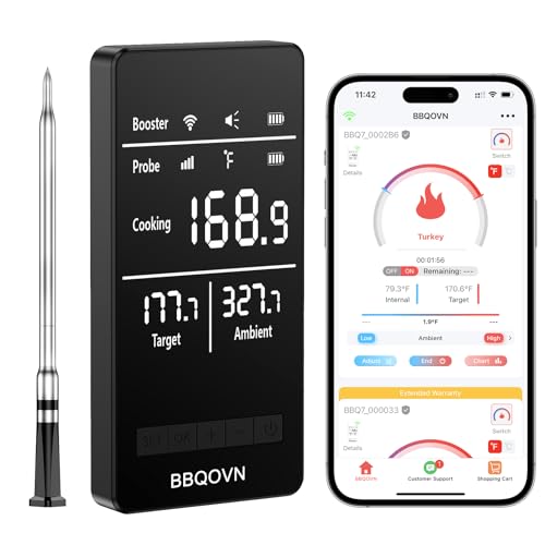 WiFi Sub-1g Wireless Meat Thermometer Unlimited Range, Check Temp Anywhere,7 NIST Certified Sensors...