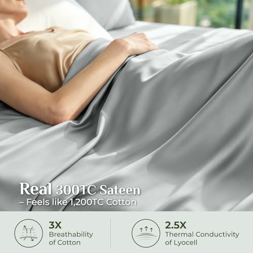Image of BEDELITE Bamboo Viscose Sheet Set, Queen Size, 4 Pieces, Grey | 100% Organically Grown, 18 Inch Deep Pocket, All Round Elastic & Corner Straps, Luxury Silky Cooling Sheets for Hot Sleepers