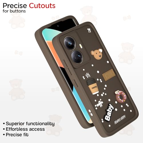 Image of Pikkme Back Cover for Realme 10 Pro Plus 5G | Cute Fun Cartoon 3D Bear Silicone Full Body Protection Bumper Case (Brown)