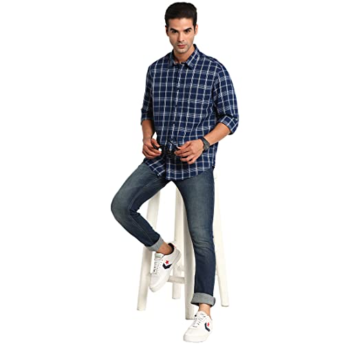 Image of Indian Terrain Checks Cotton Slim Fit Mens Shirt