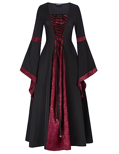 SCARLET DARKNESS Damen Renaissance Kleid Square Neck Lace-up vorne mit...