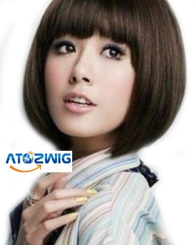 ATOZWIG@2016 New Arrival Short BOB Wig Health Straight Wig Neat Bangs Full Wig +Cap
