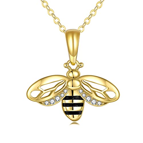 VONALA Gold Bee Pendant Necklace 925 Sterling Silver Bumblebee Jewelry Birthday Gifts for Women Daughter (Bee)