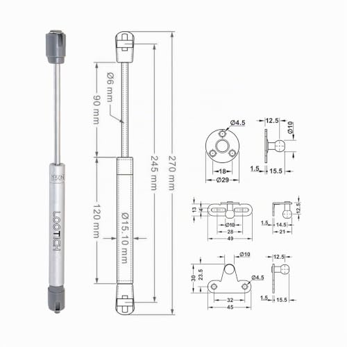 LOOTICH 60N Hydraulique Ressort Piston Vérin à Gaz Amortisseurs pour Porte Armoire Meuble de Cuisine Abattant Pneumatique Soutien Charnière Ouverture Douce Paquet de 4 – vue 4