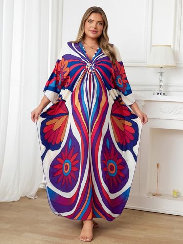Image of Kaftan Dress for Women - Plus Size Caftan Maxi Beach Dress Moo Moos Loungewear, Swimsuit Cover Up for Beach, Pool or Vacation