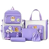 Mochila Kawaii Capibara para Mujer 5 piezas, Mochila de Lona Capibara para Adolescentes, Gran Capacidad, Mochila Kawaii con...