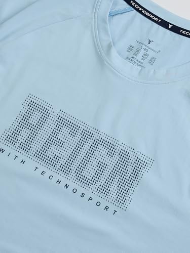 Image of TECHNOSPORT Men's Typography Printed T-Shirt COTFLEX Quick Dry Slim Fit Round Neck Sports Tee for Gym Running Casual Wear UPF50+ Anti Odour