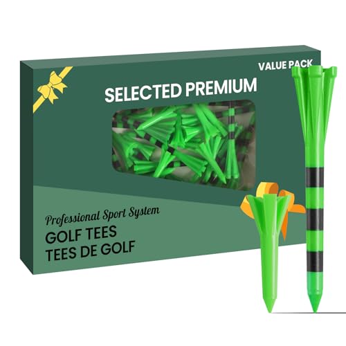 Golf Tees Plastic Unbreakable Value 60 Pack, Easy to Find 2 3/4 or 3 1/4 Inch with 20 More Short Tees 1 1/2 Inch Driving Range Tees, Hold Ball Well Tee in Red Green Pink (Green, 3 1/4 inch)