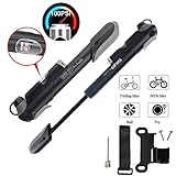 mini fahrrad luftpumpe mit manometer Verfügbar für Presta und Schrader. Die Fahrradpumpe funktioniert mit allen Arten von Fahrrädern und ist mit Presta- und Schrader-Ventilen kompatibel.