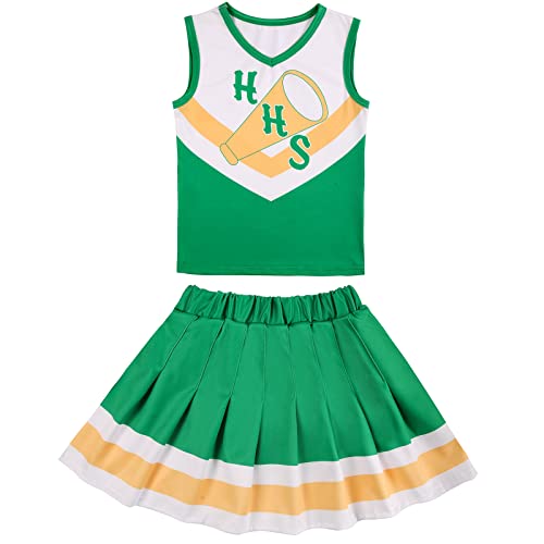 Géneric Girls Cheerleader Costume Cheerleading Outfit For Halloween Party Dress Up (Green, 8-9 Years) #TOP1