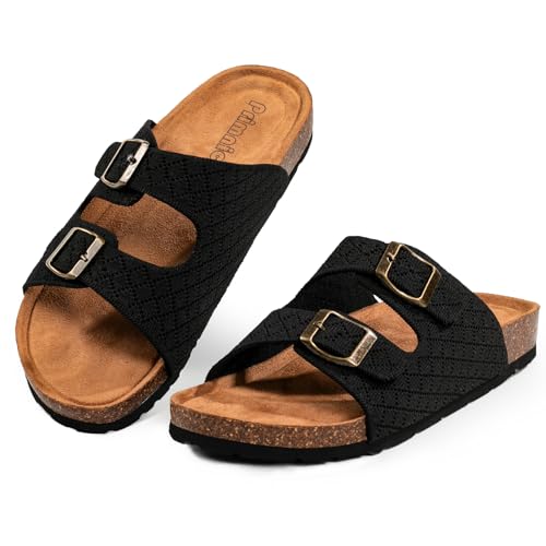 Image of Women's Comfy Arch Support Cork Footbed Adjustable Knitting Straps Indoor and Outdoor Slides Sandals