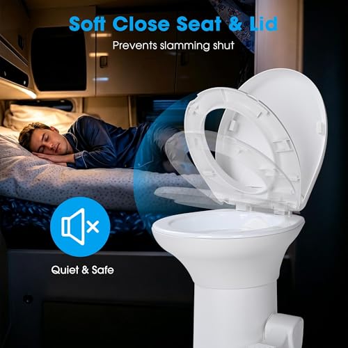 Image of AW RV Toilet Porcelain Enamel & HDPE Gravity Flush Camper Trailer Toilet
