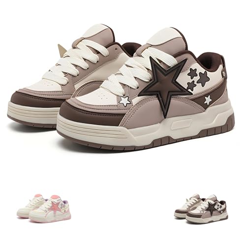 Star Shoes Walking Sneakers for Women Round Toe Y2K Aesthetic Cute Star Detail Comfort Grip US 5.5-8
