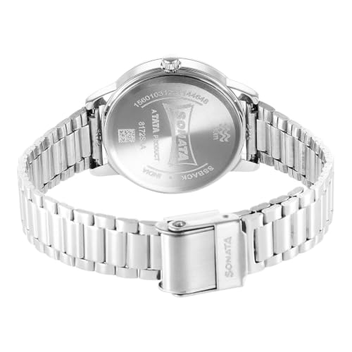 Image of Sonata Plain 3 Hands Metal Blue Round Dial Steel Colour Stainless Steel Strap Womens Watch - 8172SM03