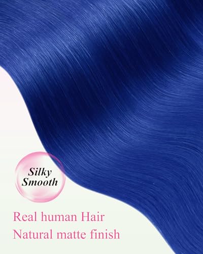 Image of YoungSee Human Hair Tape in Extensions Blue Invisible Tape in Hair Extensions Human Hair Blue Seamless Blend Tape Hair Extensions Colored 18 Inch 10pcs 25g for Cosplay