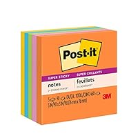 Post-it Super Sticky Notes, 76x76mm, 5 Pads, 2X The Sticking Power, Energy Boost Collection, Bright Colors, Recyclable (654-5SSUC)