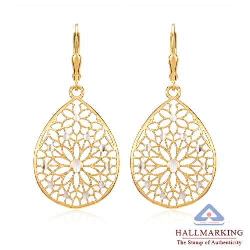 Image of TRUESILVER ACPL 925 Sterling Silver BIS Hallmarked Designer Drop & Dangle Leverback Earrings for Women