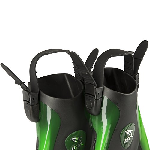 IST Orbit Snorkeling Gear Set: Tempered Glass Mask, Dry Top Snorkel & Trek Fins for Compact Travel (Black Silicone/Green, Small) - Thumbnail 3