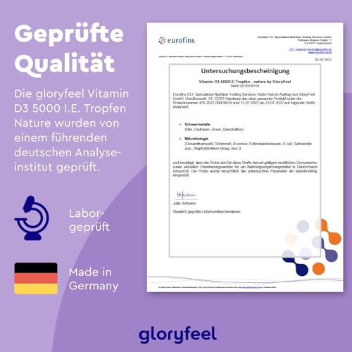 Vitamin D3 5000 I.E. pro Tropfen, Hochdosiert - 50ml (flüssig) in MCT-Öl aus Kokos - Vitamin D3 Tropfen hoch bioverfügbar und stabil - Laborgeprüft, ohne Zusätze in Deutschland hergestellt