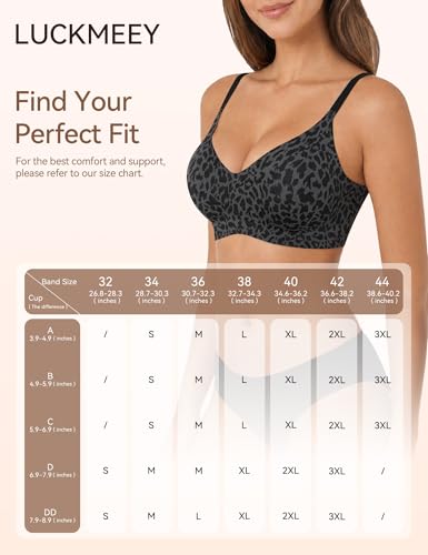 LUCKMEEY Jelly Wireless Bras for Women Push Up Plunge Supportive Seamless T-Shirt Bras No Underwire Supportive Full Coverage Bra Black Leopard Large - image 7