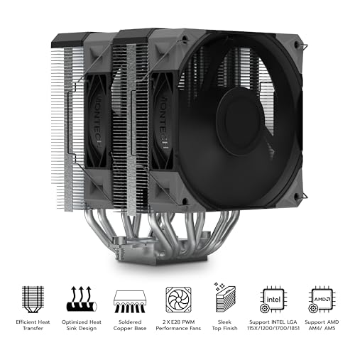 Image of MONTECH NX600 Dual-Tower CPU Air Cooler with 6 Heatpipes & Premium Top Cover | 28mm E28 PWM Premium Fan | Soldered Copper Base | Superior Heat Dissipation | All Intel & AMD Socket Support | Black